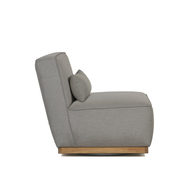 Taupe Armless Chaise with Brown Wood Base