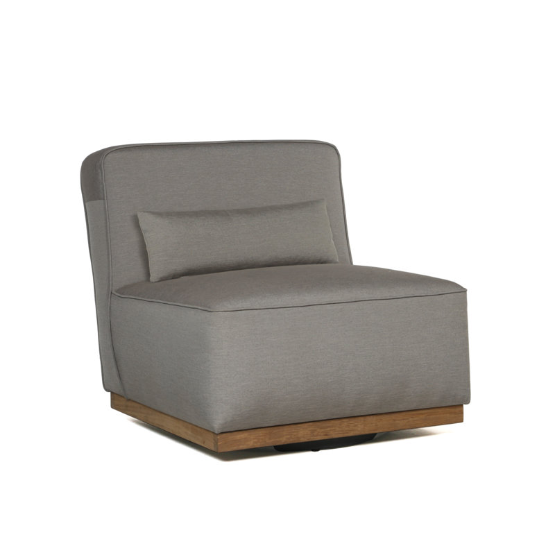 Taupe Armless Chaise with Brown Wood Base