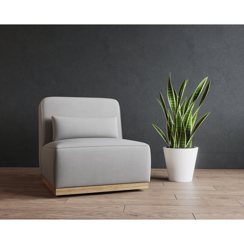 Taupe Armless Chaise with Brown Wood Base