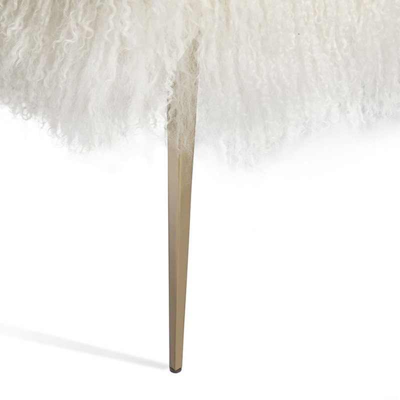 Stiletto Ivory Sheepskin Upholstered Bench with Stainless Steel Frame