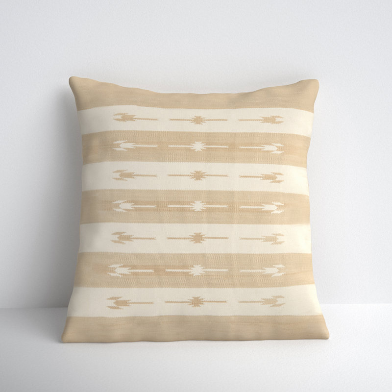 Estela Striped Taupe Cotton Square Throw Pillow by Vanda