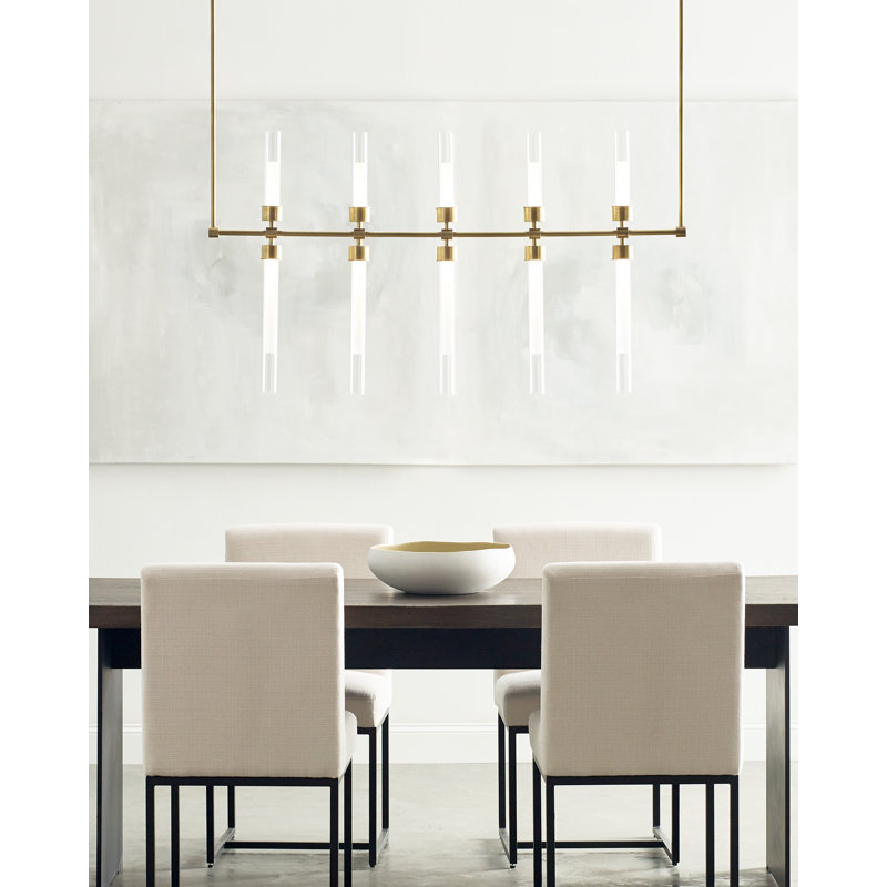 Linger 10-Light LED Linear Suspension in Natural Brass and Polished Nickel