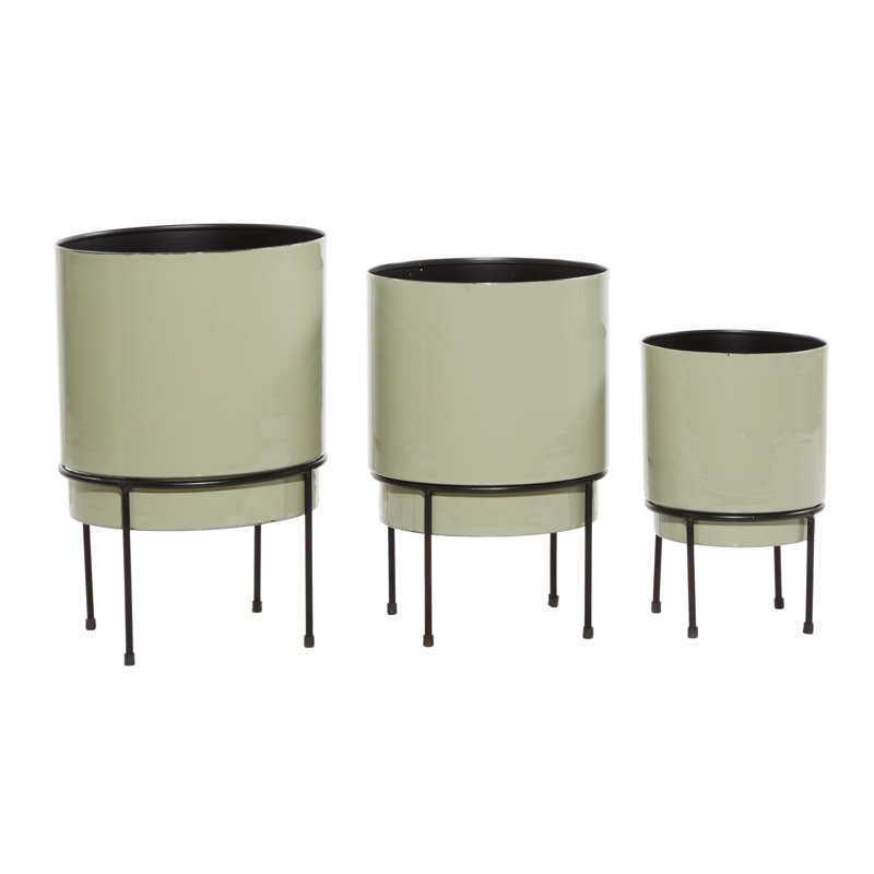 Beige Metal Contemporary Indoor/Outdoor Pot Planter Set
