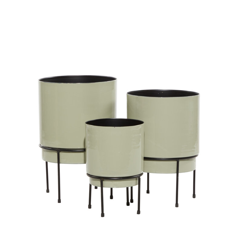Beige Metal Contemporary Indoor/Outdoor Pot Planter Set