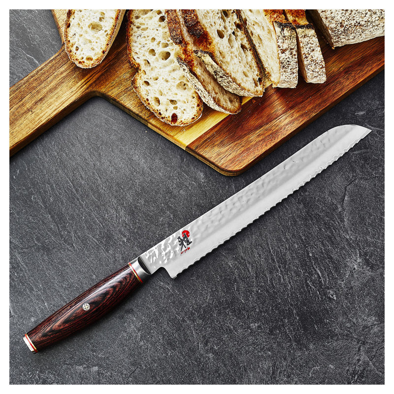 Artisan 9-inch Serrated Stainless Steel Bread Knife with Brown Wood Handle