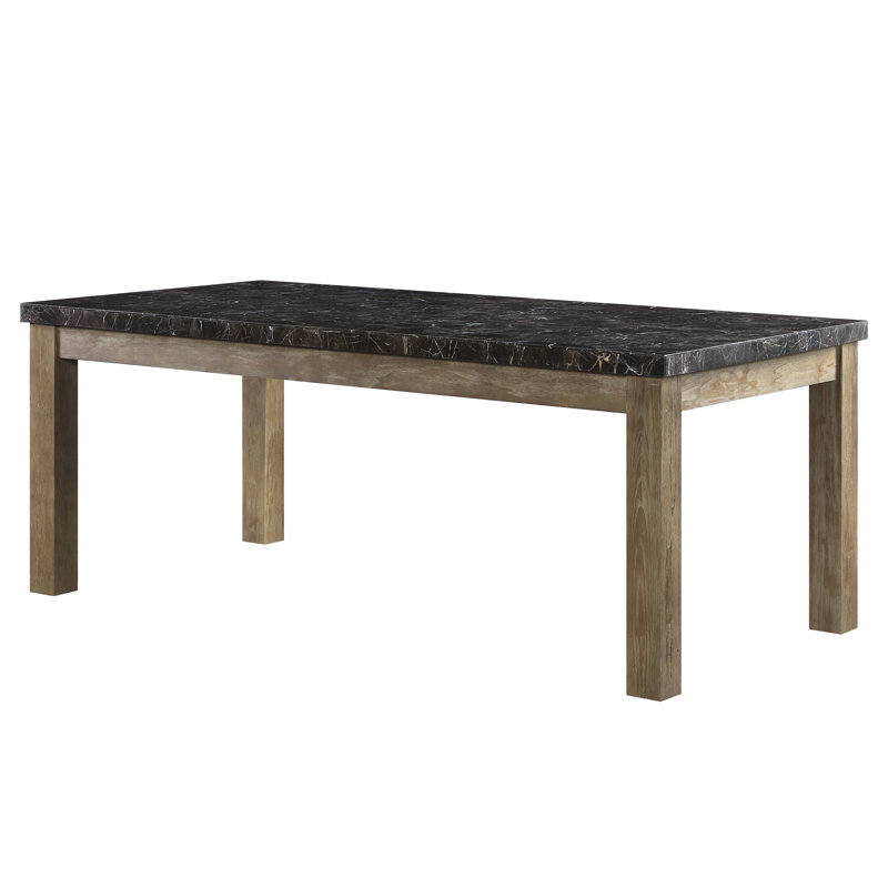 Transitional Oak and Marble Rectangular Dining Table