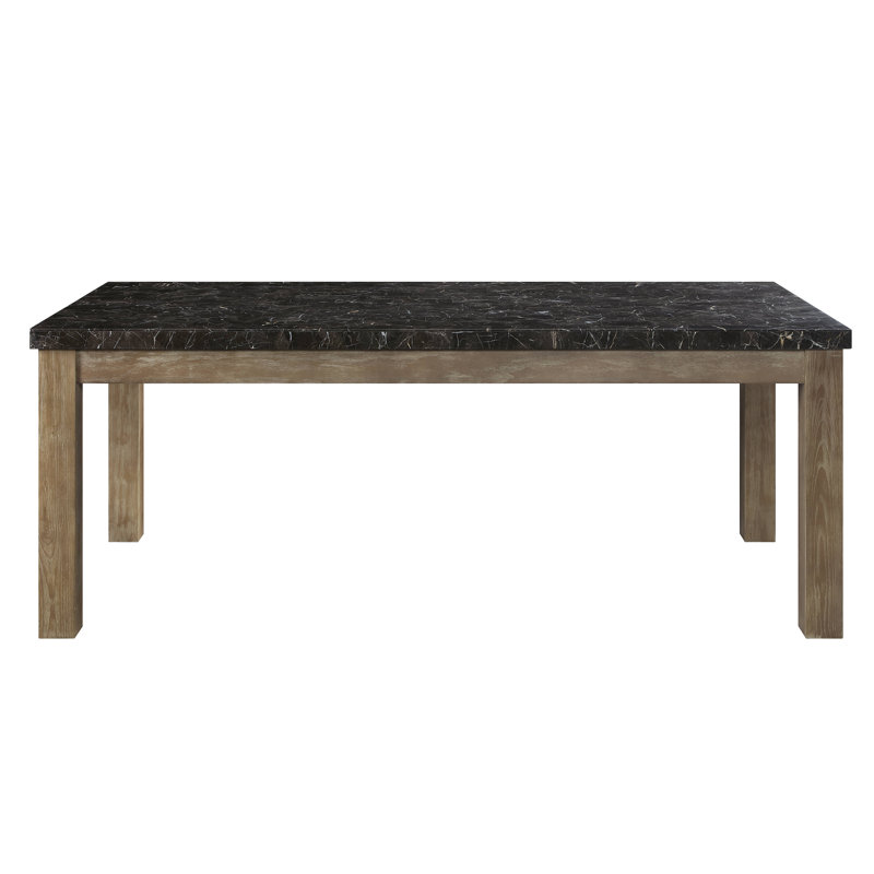 Transitional Oak and Marble Rectangular Dining Table