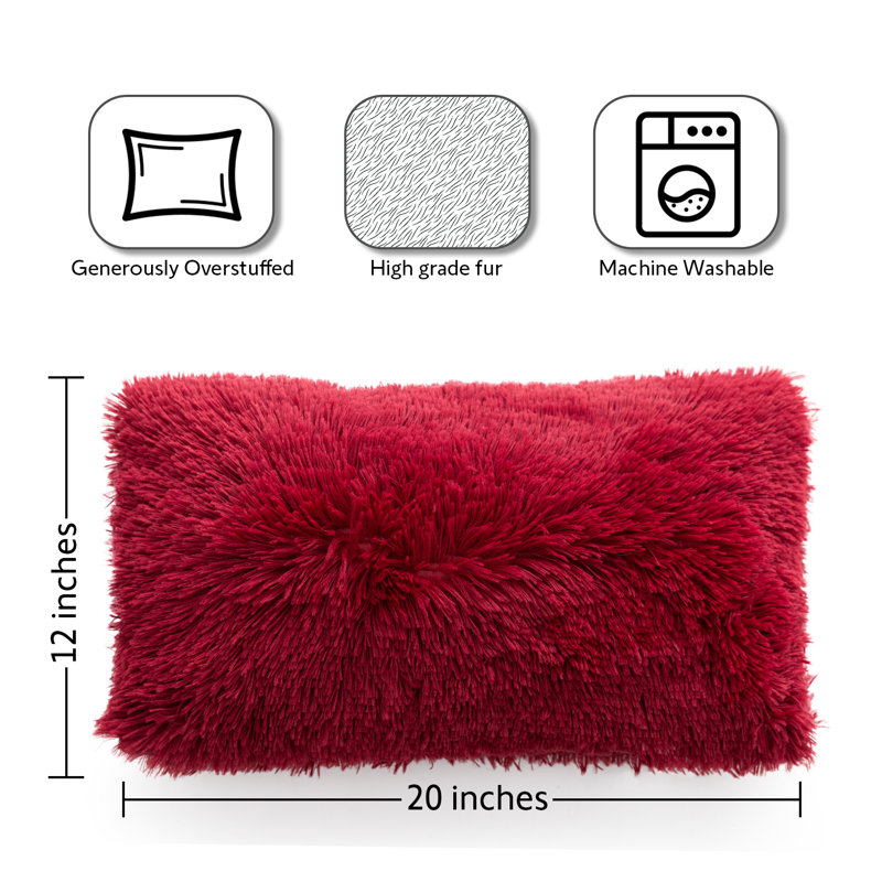 Maroon Faux Fur Shaggy Lumbar Throw Pillows Set of 2