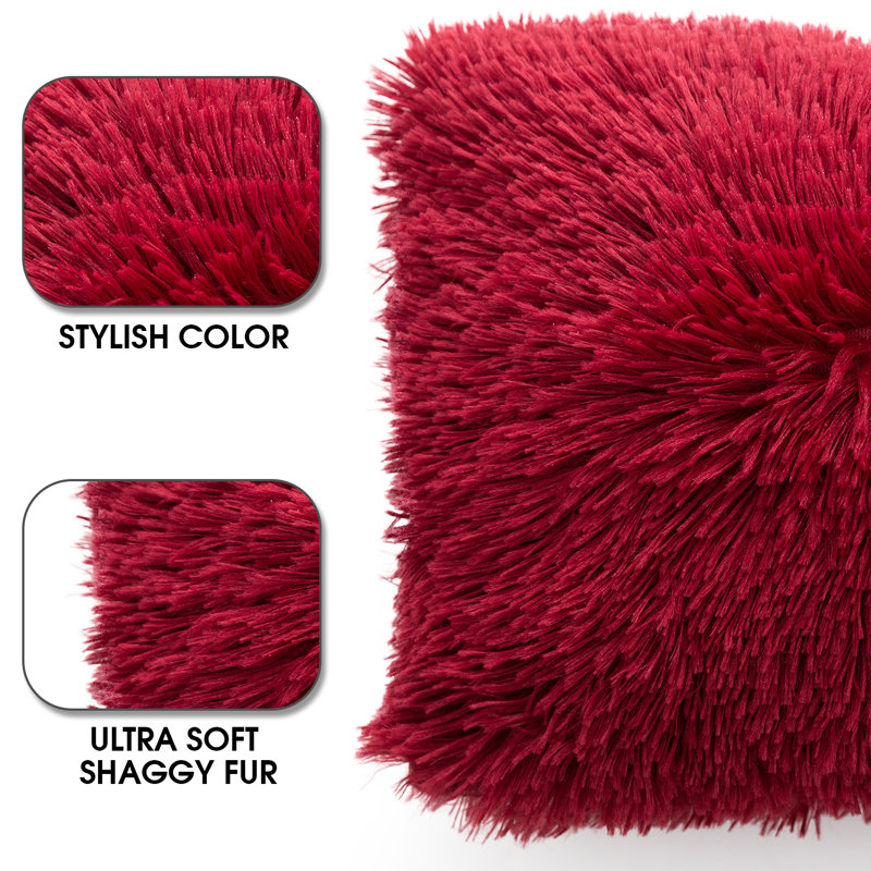Maroon Faux Fur Shaggy Lumbar Throw Pillows Set of 2