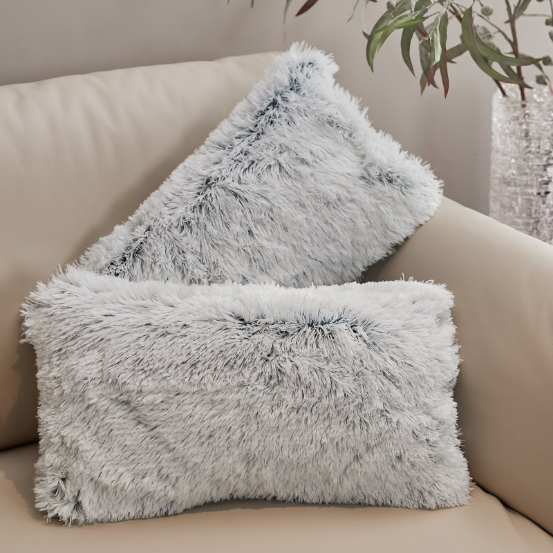 Cheer Collection Blue Ombre Faux Fur Lumbar Throw Pillows Set of 2