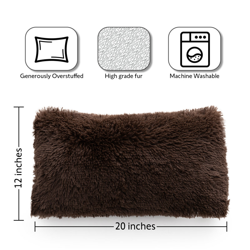 Chocolate Faux Fur Shaggy Lumbar Throw Pillows Set of 2