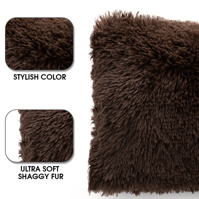 Chocolate Faux Fur Shaggy Lumbar Throw Pillows Set of 2