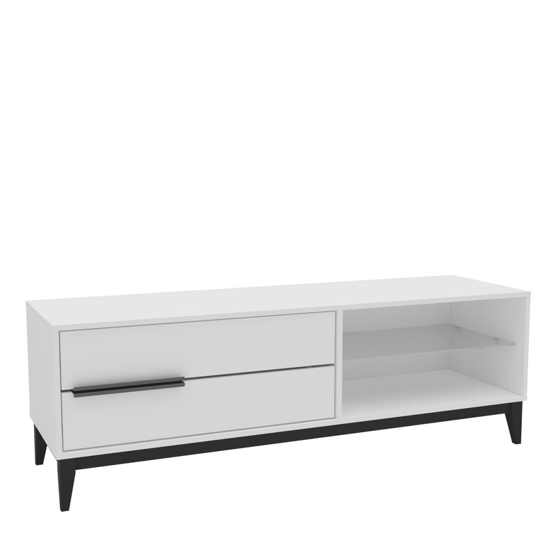 White Engineered Wood TV Stand with Cabinet and Drawers