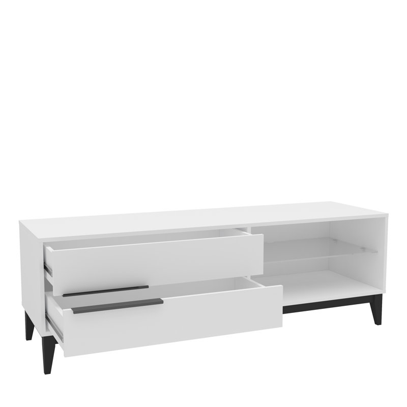 White Engineered Wood TV Stand with Cabinet and Drawers