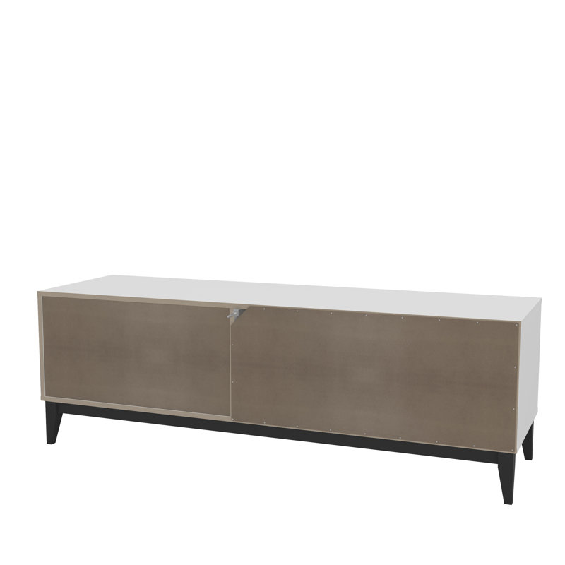 White Engineered Wood TV Stand with Cabinet and Drawers