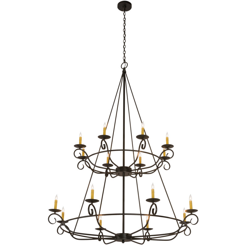 Estrella 77" Black Iron 16-Light Candle Chandelier