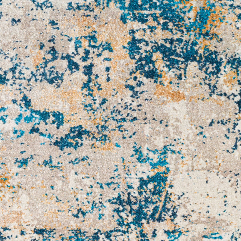 Abstract Blue Synthetic 4'3" x 5'11" Easy Care Rug
