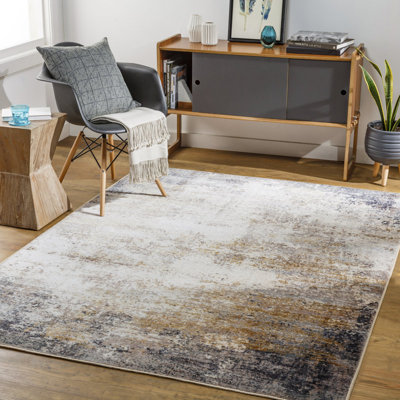 Modern Abstract Blue 7'10" x 10'6" Easy-Care Synthetic Rug