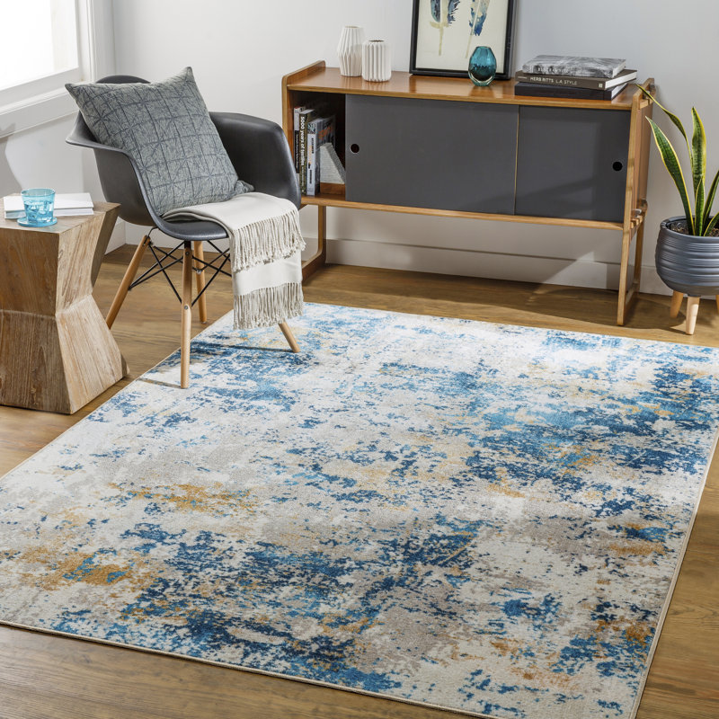 Luxe Modern Washable Blue Abstract 8'10" x 11'9" Synthetic Rug