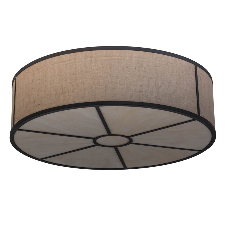 Natural Burlap and Bronze Drum LED Flush Mount