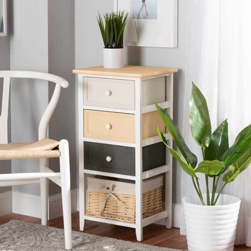 Multi-Colored Wood 3-Drawer Storage Unit with Basket