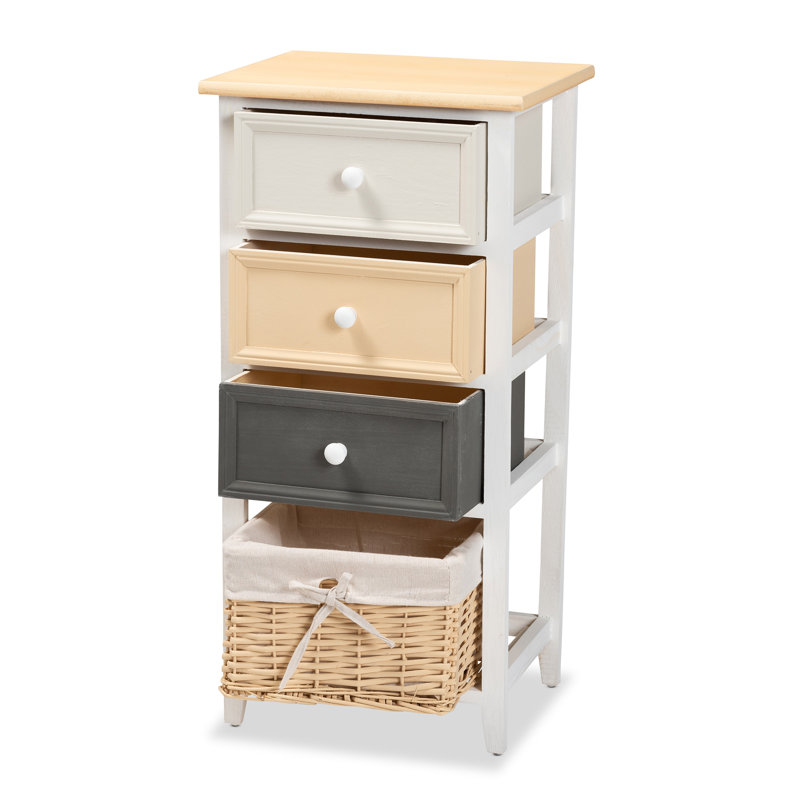 Multi-Colored Wood 3-Drawer Storage Unit with Basket
