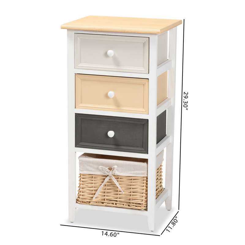 Multi-Colored Wood 3-Drawer Storage Unit with Basket