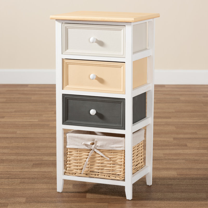 Multi-Colored Wood 3-Drawer Storage Unit with Basket