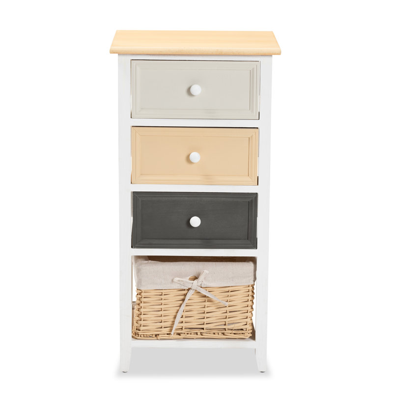 Multi-Colored Wood 3-Drawer Storage Unit with Basket