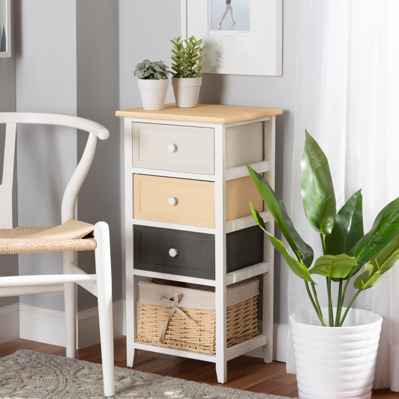 Multi-Colored Wood 3-Drawer Storage Unit with Basket