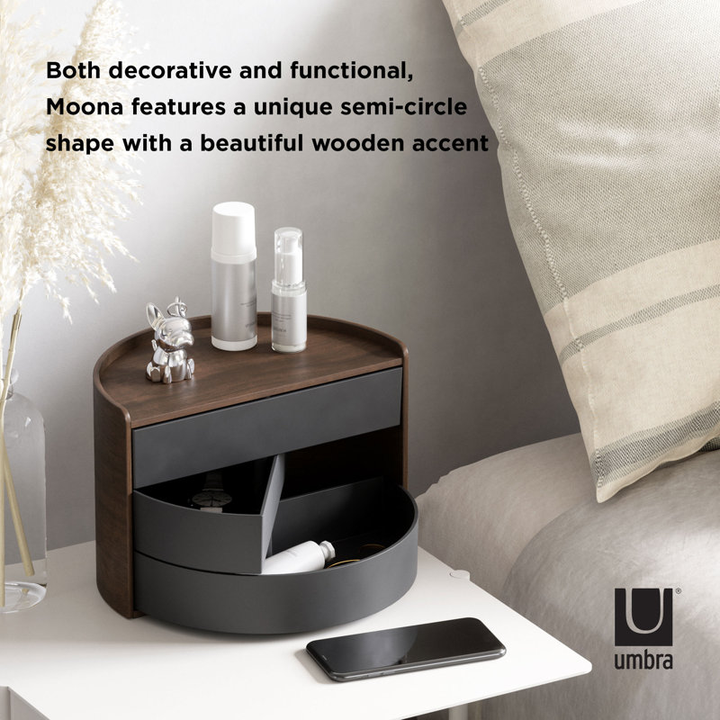 Moona Poplar Wood Revolving Jewelry Box in Black/Walnut