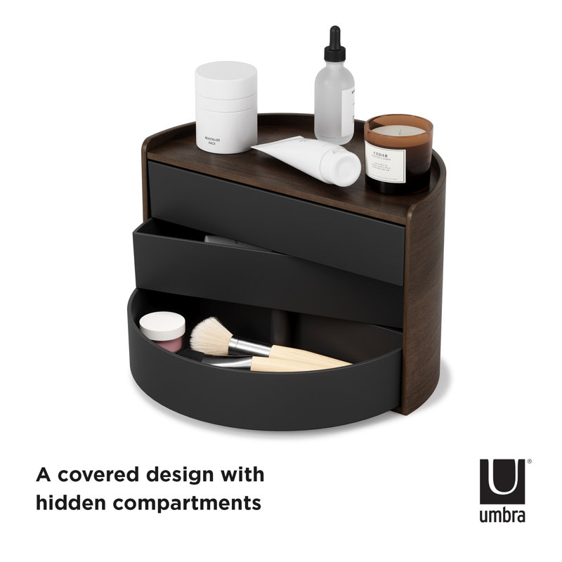 Moona Poplar Wood Revolving Jewelry Box in Black/Walnut