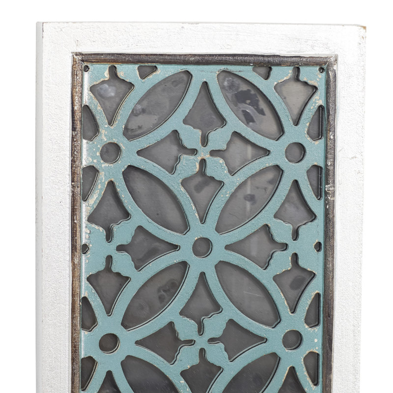 White and Blue Geometric Carved MDF Full Length Mirror Set