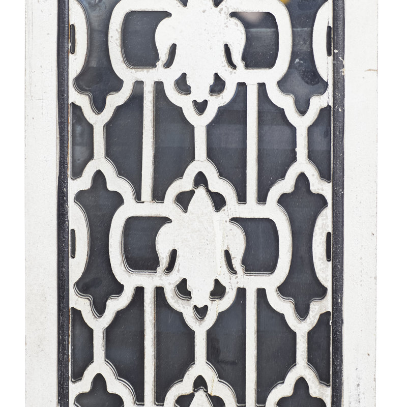 White and Blue Geometric Carved MDF Full Length Mirror Set