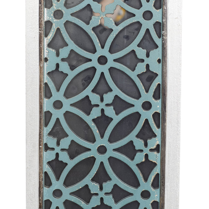White and Blue Geometric Carved MDF Full Length Mirror Set