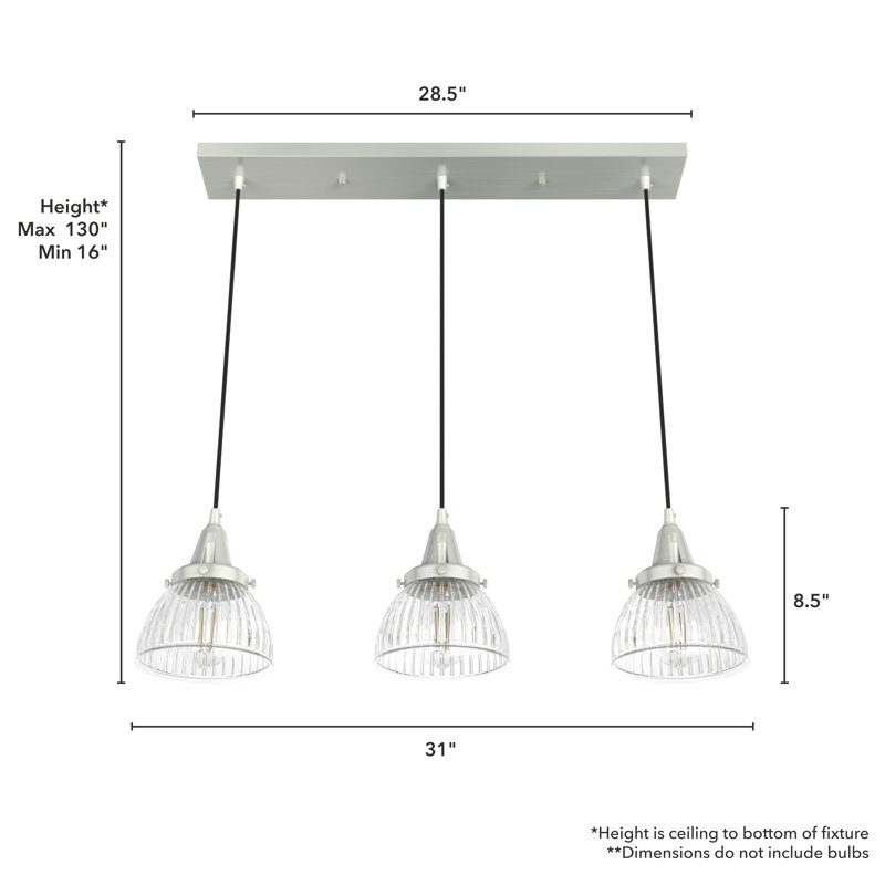 Cypress Grove Brushed Nickel 3-Light Glass Bowl Pendant