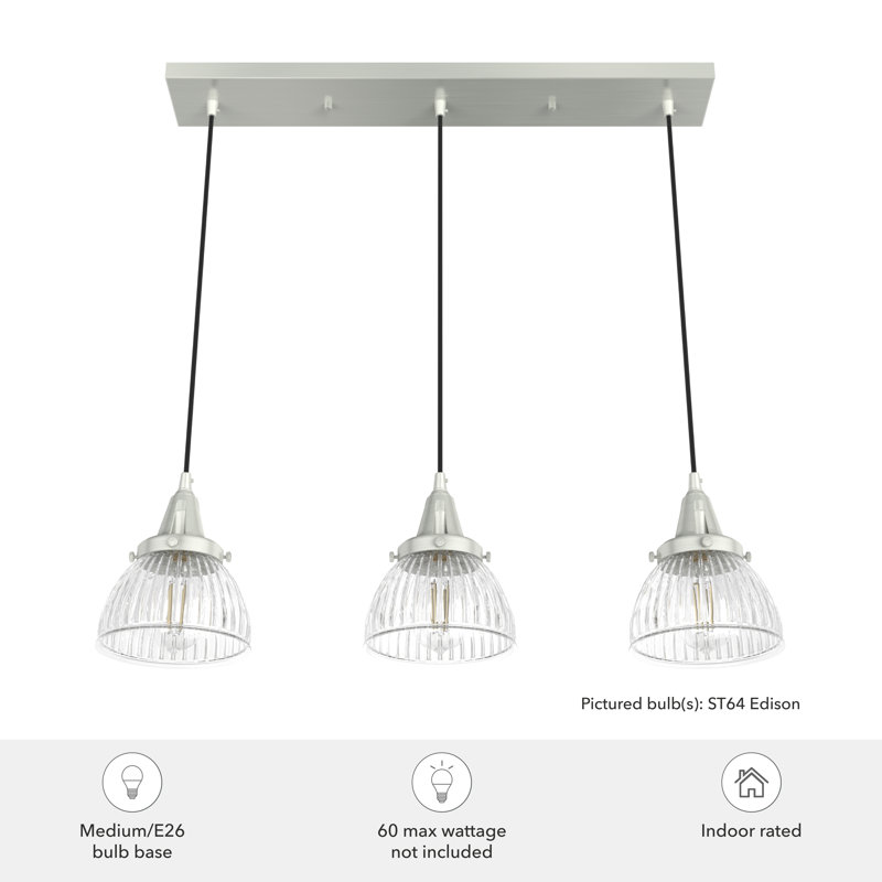 Cypress Grove Brushed Nickel 3-Light Glass Bowl Pendant