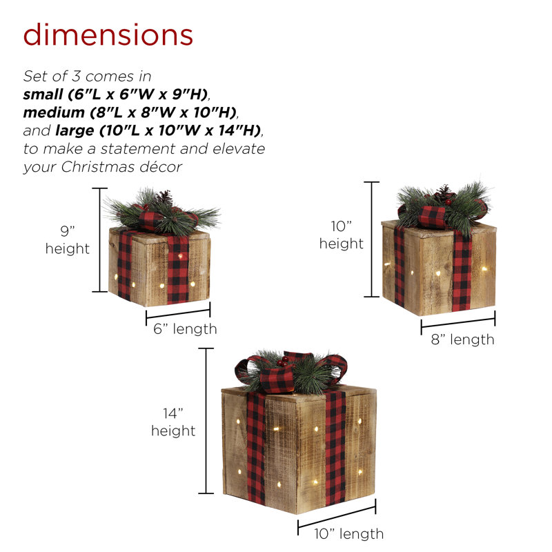 Rustic Wooden Christmas Gift Box Set with LED Lights