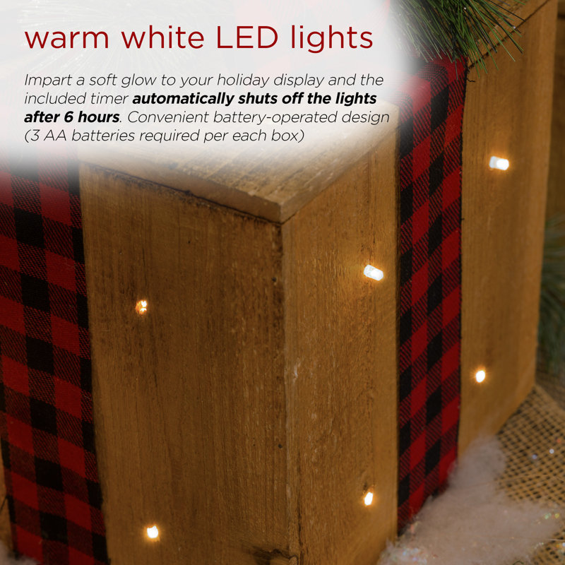 Rustic Wooden Christmas Gift Box Set with LED Lights