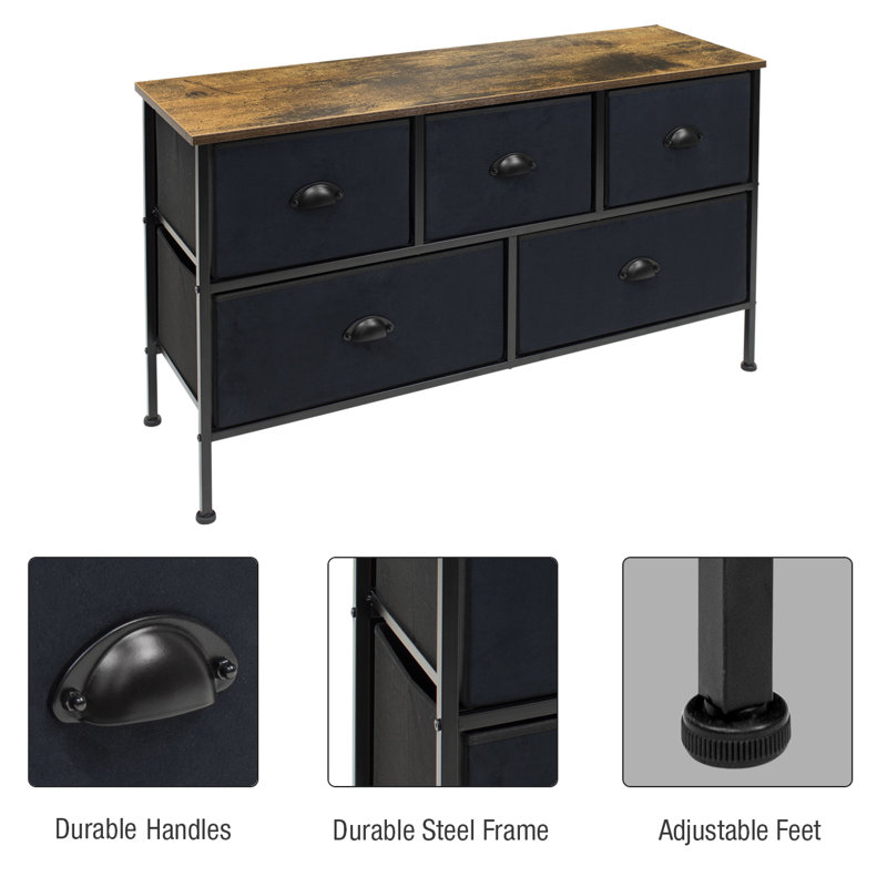 Farmhouse Black 5-Drawer Nursery Dresser with Soft Close