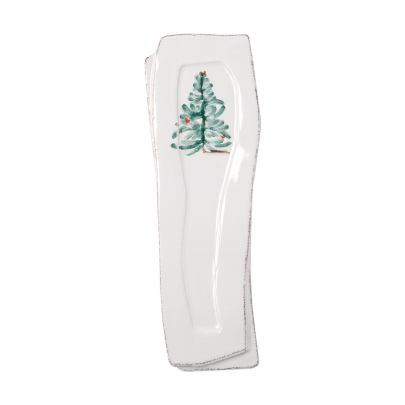 Lastra Holiday White Ceramic Spoon Rest with Fir Tree Design