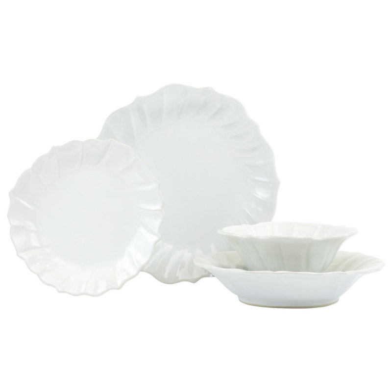 White Hand-Painted Ceramic Ruffle Dinner Plate