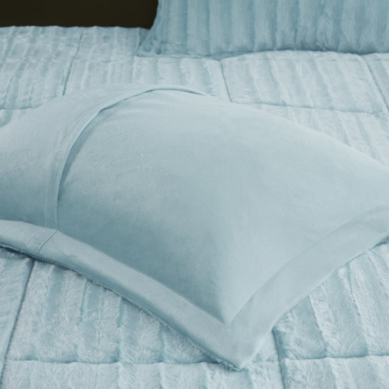 Aqua Faux Fur Reversible Full Comforter Set