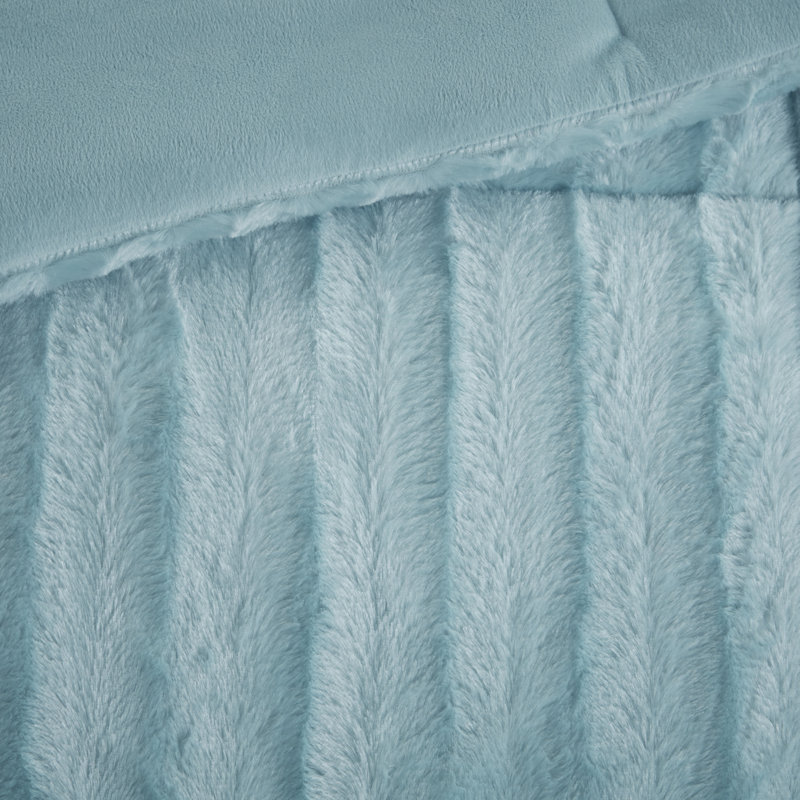 Aqua Faux Fur Reversible Full Comforter Set