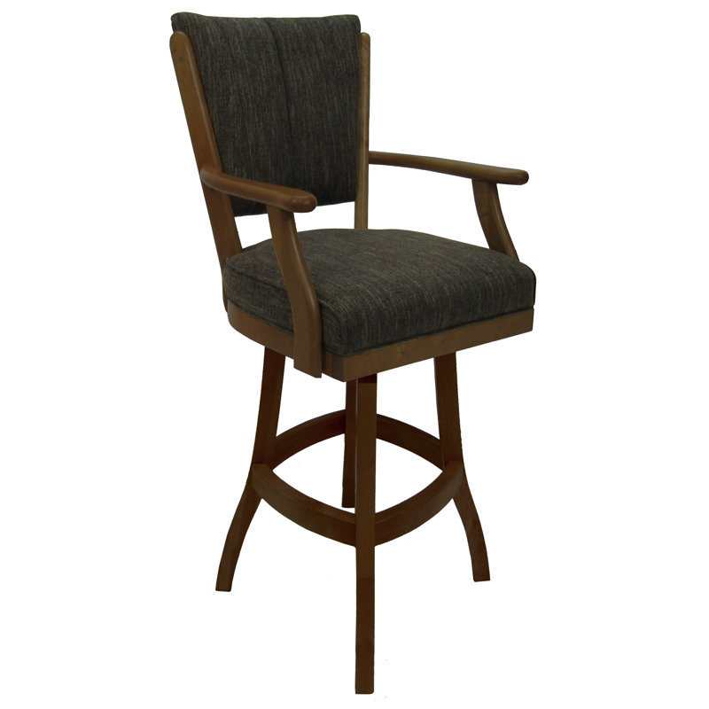 Sanora Dark Brown Solid Wood Swivel 26'' Counter Stool with Upholstered Seat