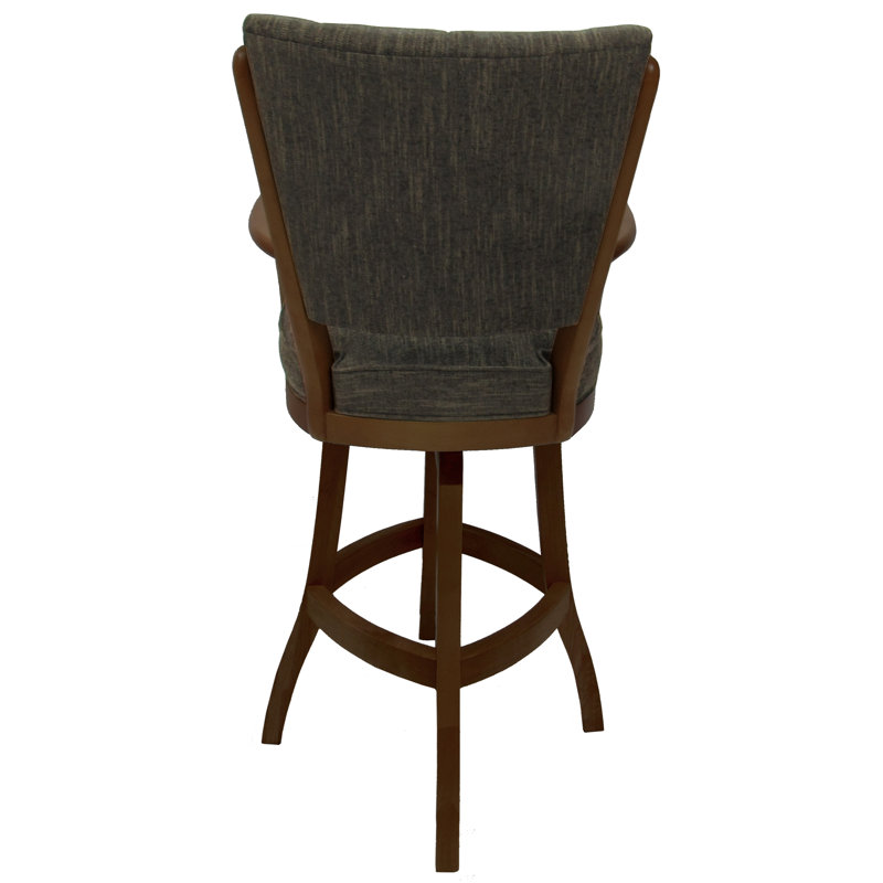 Sanora Dark Brown Solid Wood Swivel 26'' Counter Stool with Upholstered Seat