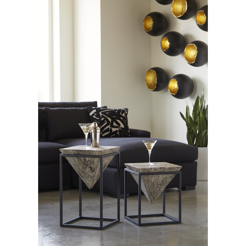 Transitional Black and Gray Square Wood Metal End Table 14"