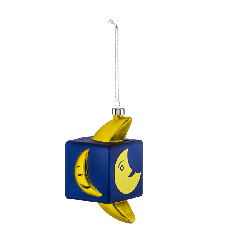 Blue and Yellow Glass Mooncube Hanging Ornament