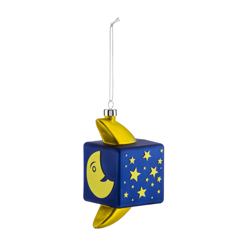 Blue and Yellow Glass Mooncube Hanging Ornament