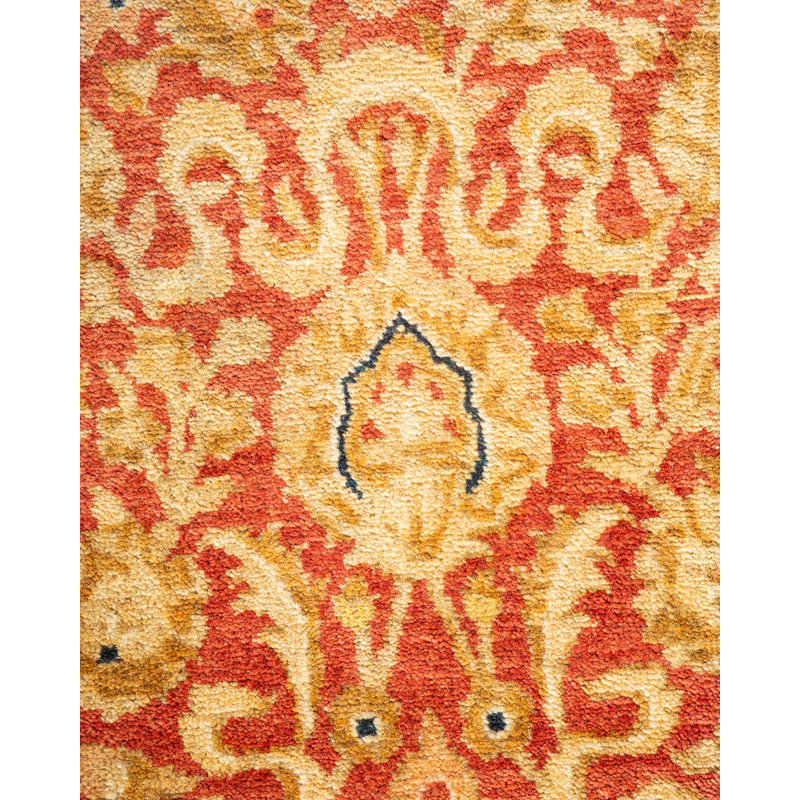 Majestic Dawn Orange Hand-Knotted Wool Rectangular Area Rug